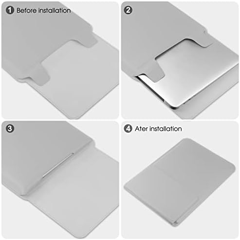 HoYiXi 14 Inch Laptop Sleeve Case Leather Bag with Stand Compatible with Mac Book Pro 14 2021/ASUS Vivobook 14/HP Pavilion X360/IdeaPad 14/Dell HP ASUS Acer Huawei Matebook 14'' PC, Silver
