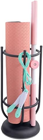 Black Metal Yoga Mat Holder & Flower Stand, Sturdy Foam Roller Rack for Home Gym Storage, Compact Side Table Organizer for Fitness Gear