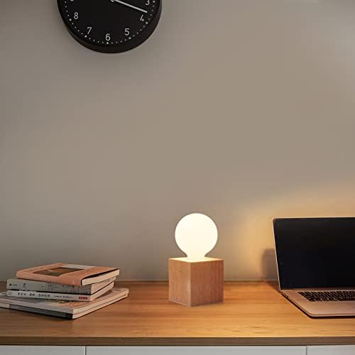 Vintage Table Lamp,Small Bedside Lamp with Square Wooden Base Desk Lamp, E26 60W Night Light Perfect for Bedroom Living Room Home Art Display Cafe Bar Studio Antique Decor(Without Bulb)