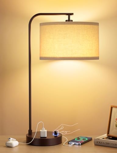 20.7" Tall Table Lamp with USB & Outlet, Fully Dimmable Nightstand Lamp