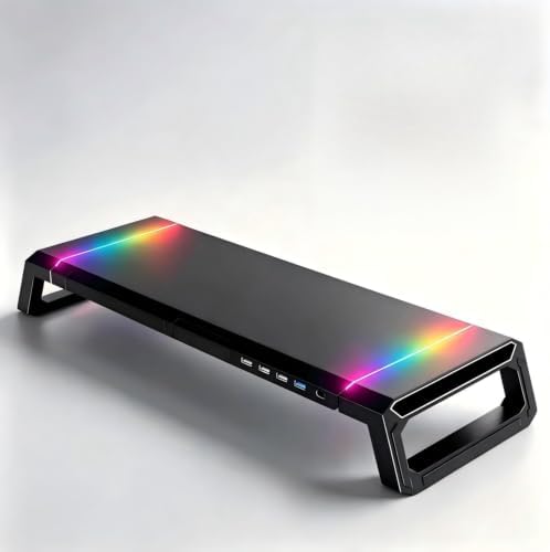 Computer Monitor Stand Riser with Storage Drawer, USB Hub, RGB