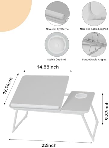 Lap Desk for Couch/Sofa/Floor, 5-Angle Adjustable Bed Desk with Foldable Legs &Cup Holder, Light Weight Bed Tray Table for Writing/Eating/Reading, Portable Laptop Stand for Adults, Kids