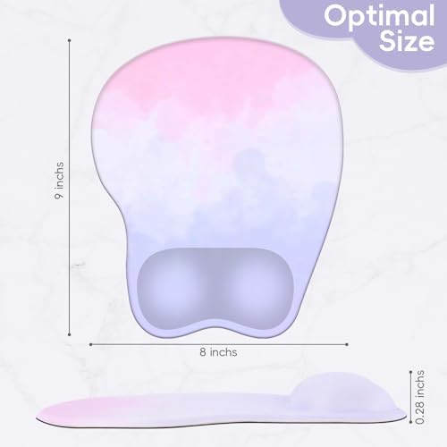 Mouse Pad with Wrist Rest Ergonomic Mouse Pad with Comfortable M-Shape Pain Relief Wrist Support Non-Slip PU Base Mousepad for Laptop, Office & Home (Purple Pink)