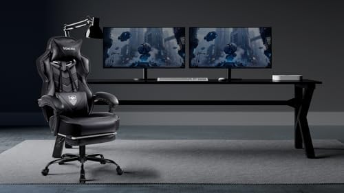 Vonesse Gaming Chair, High Back Office Chair with Footrest and Massage, Gaming Chairs for Adults with Pocket Spring Cushion, Big and Tall Reclining Computer Chair with Lumbar Support (Classic Black)