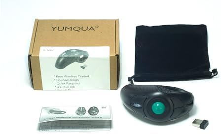 YUMQUA Finger Handheld Mouse, Wireless Trackball Mouse with Roller Ball