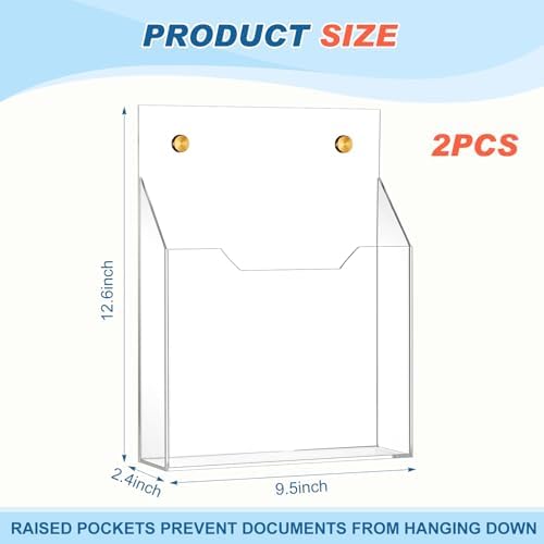 Feifeiya 2 Pcs Clear Acrylic File Holder Wall Mount, 12.6"x9.5"x2.4"