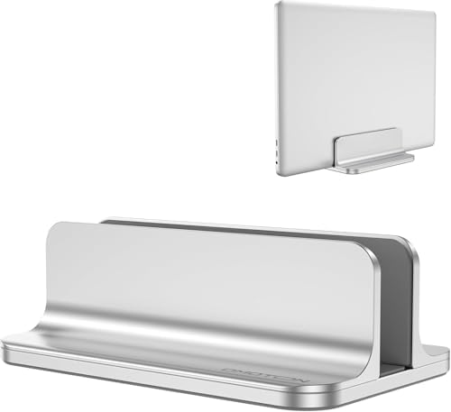 OMOTON Vertical Laptop Stand Holder, Adjustable Dock for MacBook, Silver
