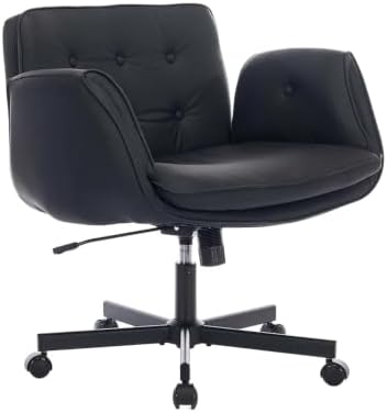 Criss Cross Chair with Lumbar Airbag & Folding Arms Relieve Back Pain, Wide Cross Legged Office Chair for Home Office, Comfy Swivel Desk Chair with Wheels, 5 Level Adjustable Armrest, Leather(Black)