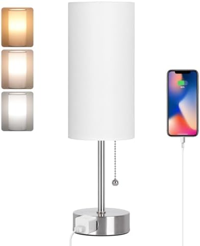 Dott Arts Table Lamp for Bedroom, 3-Color Bedside Lamps with Pull Chain