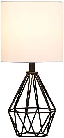 Black Bedside Table Lamp,Small Nightstand Lamp for Bedroom,Modern Desk Lamp with TC Fabric Shade Geometric Metal Base for Living Room Study Office Farmhouse