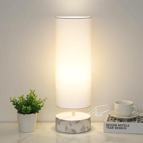 Touch Table Lamp with Marble Grain Metal Base, 3 Way Dimmable Bedside Lamp