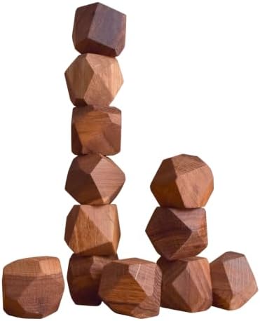 Wooden Stacking Rocks Board Game Oak Solid Hardwood Balancing Blocks, Handmade Sensory Stacking Stones, Aesthetic Desk Decor, Mindfulness Stress Relief Toy, Unique Gift
