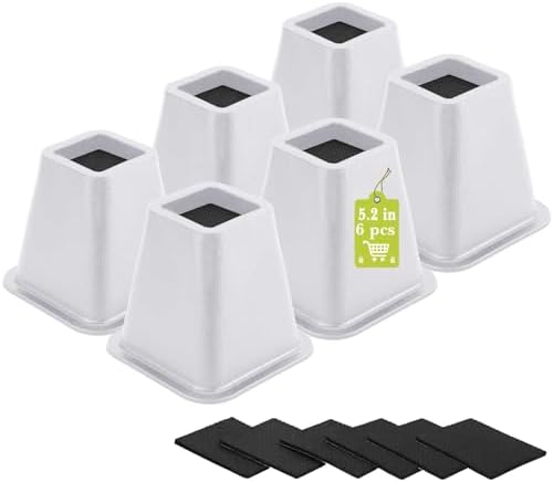 6 Pack Furniture Risers 6 Inch, Bed Risers Heavy Duty for Table Desk Couch Chair Sofa Cabinet Bed Frame Dorm, Square Table Leg Risers Lift Height 6", White