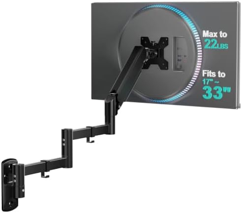 WALI Long Arm Monitor Wall Mount for 17-33 inch Screens, up to 22lbs