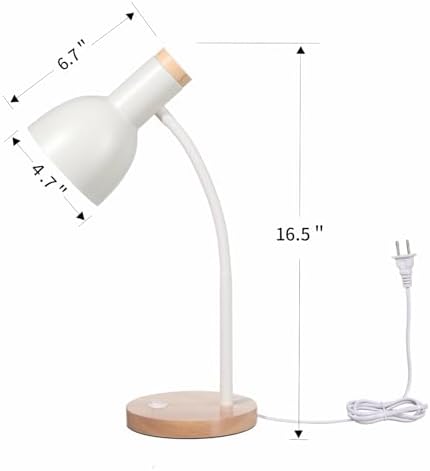 Adjustable Wooden Desk Lamp,Metal Shade Flexible Neck Table Lamp