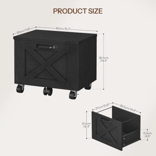HOOBRO Farmhouse File Cabinet, Small Rolling File Cart Under Desk, 1-Drawer File Cabinet for Home Office, Printer Stand with Drawers, File Organizer Fits A4/Letter Size, Black, BK34WJ01