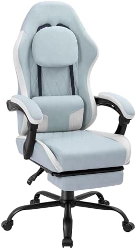 Gaming Chair with Footrest, Ergonomic Fabric Desk Chair, Blue