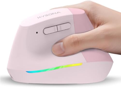 KYSONA Wireless Ergonomic Mouse, Vertical Mouse, Bluetooth Ergo Mouse, Quiet Click, 5 Level Adjustable DPI(800/1200/2400/2400/4000), Rechargeable 2.4G Mice Computer, PC, Mac, Laptop, Pink