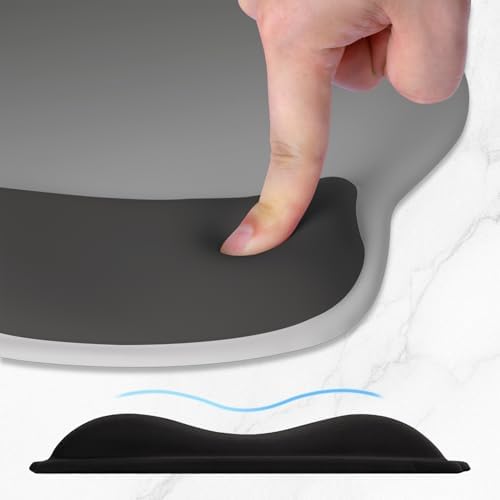 ITNRSIIET Ergonomic Mouse Pad with Wider Memory Foam Wrist Rest +17% - Curved Cushion Reduces Pressure 20%, Pain Relief, Non-Slip, Smooth, Cute Colors, 9.85 x 9 in, Gray