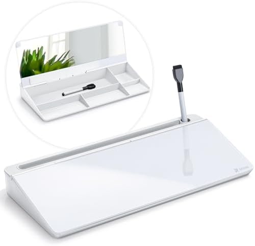 Varhomax Glass Desk Whiteboard with Built-in Mirror, Desktop Organizer