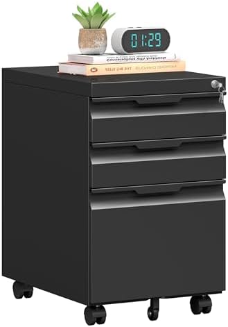 3 Drawer Mobile File Cabinet with Lock, Rolling File Cabinet with Wheels