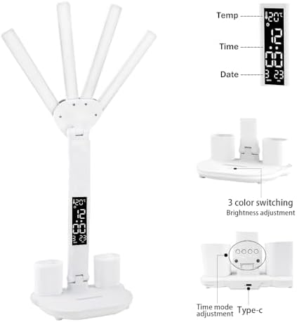 Led Desk Lamp with Clock Foldable Study Lamp 3 Lighting Modes Table Lamp Dimmable Eye Caring Reading Lamp for Home Office College Dorm Bedroom Bedside