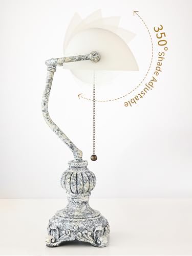Retro White Matted Glass Bankers Desk Lamp,LED Bulb Included
