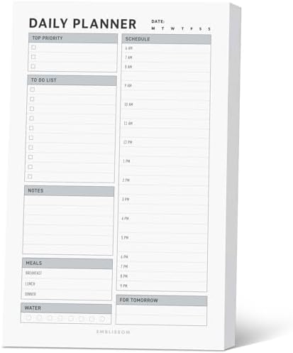 Daily Planner Notepad, 5.5 x 8.5" Tear-Off Pad – 70 Undated Sheets Focus-Enhancing Desktop Organizer with Hourly Schedule, To-Do List for Work, School (White, Checkbox, 1 Pack)