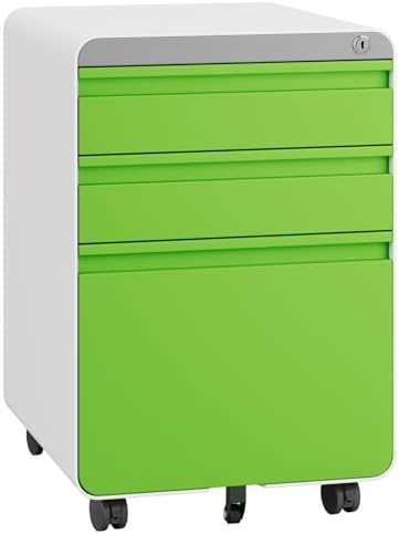Dripex 3 Drawer Metal Rolling File Cabinet Under Desk Filing Cabinet Green