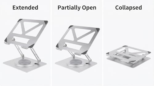 360 Rotating Aluminum Laptop Stand, Adjustable & Foldable Ergonomic Computer Stand, Compatible with MacBook, iPad, Dell, HP up to 16 Inches for Home & Office, Silver