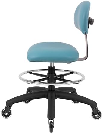 FSS Series Square seat (20"-28") seat Height Chair. Vinyl-for Office, Garage, Desk, Shop, Computer, Doctor, Medical, Easy to Clean! 18" Footring (Aqua, Mid Stool, Rubber Roller Casters)