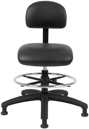 FSS Series Square seat Mid (19"-27") seat Height Chair. Vinyl-for Office, Garage, Desk, Shop, Computer, Doctor, Medical, Easy to Clean! 18" Footring (Black, Mid Stool, Glides)