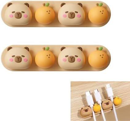 Capybara Cable Organizer, Adorable Animal-Shaped Cable Clips, Desk Cable Management Cord Holder for Home and Office, Cute Wire Clips for Headphones, Chargers, USB Cables (2-Pack)