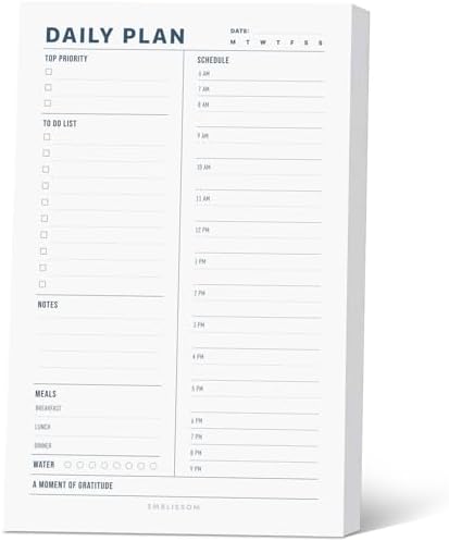 Daily Planner Notepad, 5.5 x 8.5" Tear-Off Pad – 70 Undated Sheets Focus-Enhancing Desktop Organizer with Hourly Schedule, To-Do List for Work, School (White, Minimalist, 1 Pack)
