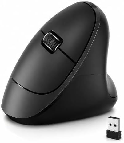 Ergonomic Vertical Wireless Mouse, 2.4G Optical Mouse with USB Receiver, 800-1600 DPI, Silent Click, Battery Powered, 5 Buttons, Stylish Comfortable Mouse for Laptop, PC, Mac, Computer (Black)