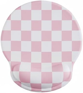Ohocut Pink Checkered Mouse Pad with Gel Wrist Rest, Wrist Support, Ergonomic Desk Accessories for Girls Women, Office Laptop Gaming Decor, Cute Aesthetic Trendy Check Design
