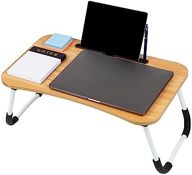 Mind Reader Lap Desk Laptop Stand with Folding Legs, Portable Bed Tray Table for Laptop, Breakfast, Reading, Crafts, MDF, Beige