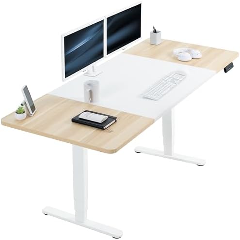 VIVO White/Light Wood 71 x 30 in Standing Desk, DESK-KIT-2W7WC