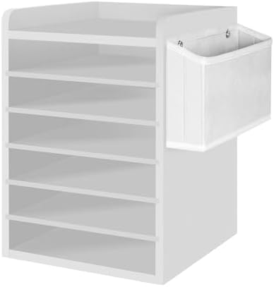 HOOBRO Adjustable Countertop Mail Sorter, 6 Tier Wooden Paper Organizer, Vertical Literature Organizer with Side Storage, Office Mailbox Cubbies, Classroom Mailbox, for Home, Office, White WT34WF01