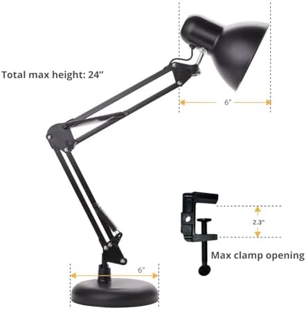 Newhouse Lighting 24-in. Wright Painted Black Metal Swing Arm Lamp with Weighted Base and Clamp NHDK-WR-BK, Tall Desk Lamp for Home Office or Home Improvement, Adjustable Office Desk Accessory