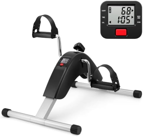 Under Desk Bike Pedal Exerciser for Arms and Legs, Foldable Mini Exercise Bike with LCD Display and Adjustable Resistance for Home and Office