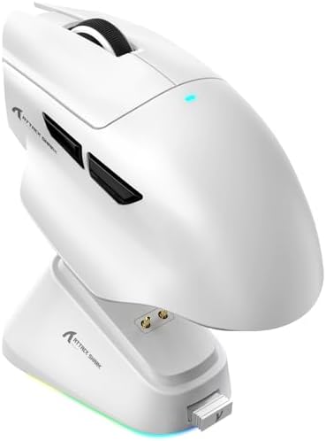 ATTACK SHARK V6 Wireless Gaming Mouse with RGB Charging Dock, 25K DPI PAW3311 Sensor, 1K Polling Tri-Mode Ergonomic PC Mice, 5 Programmable Bottons, Cloud-Based AI Driver for Win/Mac,White