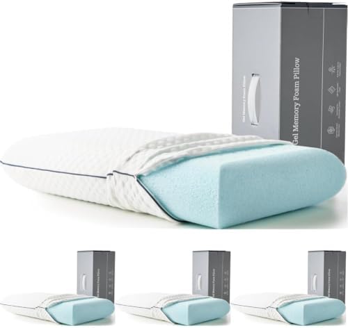 WEEKENDER Cooling Gel Memory Foam Pillow for Sleeping – Queen Size, Ventilated Cooling Pillow for Side & Back Sleepers, Neck & Shoulder Support, Medium Firm, Washable Cover, Queen (Pack of 4)