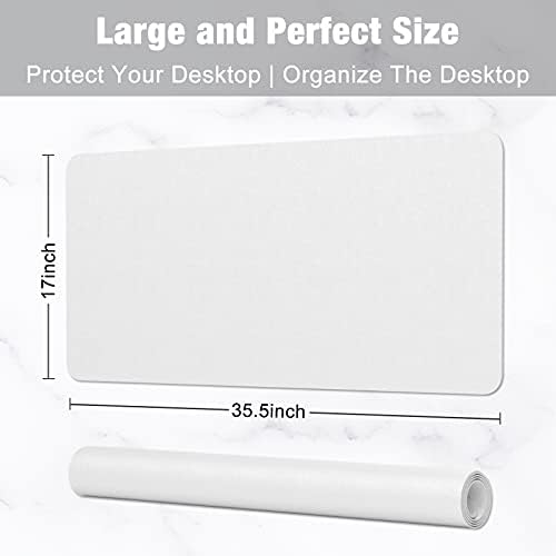Hsurbtra Desk Pad, 35.5" x 17" PU Leather Desk Mat, XXL Extended Mouse Pad, Waterproof Desktop Blotter Protector, Non-Slip Ultra Thin Large Laptop Keyboard Writing Mat for Office Home, White