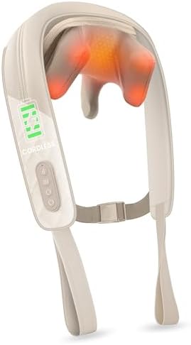 Snailax Cordless Neck Massager with Heat, Shiatsu Neck and Shoulder Massager for Deep Tissue, Kneading Back Massage Pillow for Leg, Body, 2 Heating Levels, Gifts for Men Women