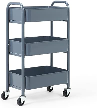 SunnyPoint 3-Tier Delicate Compact Rolling Metal Storage Organizer - Mobile Utility Cart Kitchen/Under Desk Cart with Caster Wheels - Blue (15.35" X 10.24" X 26.8"H)