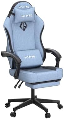 Gaming Chairs for Adults with Footrest Fabric Computer Ergonomic Video Game Chair-Backrest and Seat Height Adjustable Swivel Task Chair with Headrest and Lumbar Support(Blue)