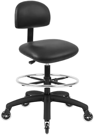 FSS Series Square seat Tall (25"-35") seat Height Chair. Vinyl-for Office, Garage, Desk, Shop, Computer, Doctor, Medical, Easy to Clean! 18" Footring (Black, Tall, Rubber Roller Casters)