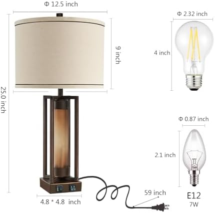 Farmhouse Table Lamps for Living Room Set of 2 with USB C+A Ports