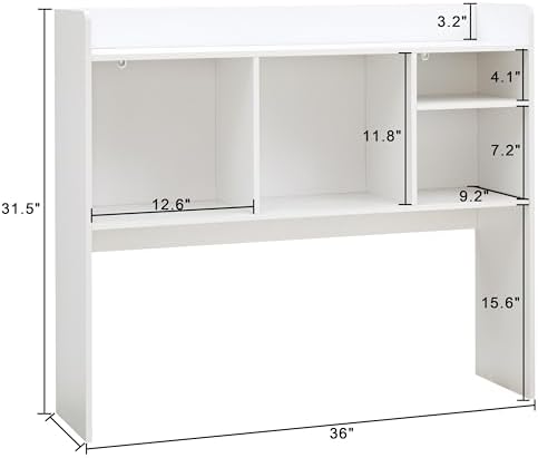 Nromant Desktop Bookshelf, Wooden Desk Storage Hutch with 6 Shelves for Computer Desk, 3-Tier Desktop Display Organizer Rack for Office Home (White)